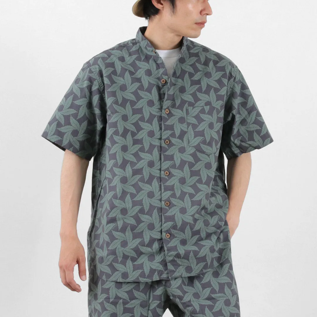 Lounge Wear GOHEMP / Collarless Short Sleeve Shirt Tornado Print
