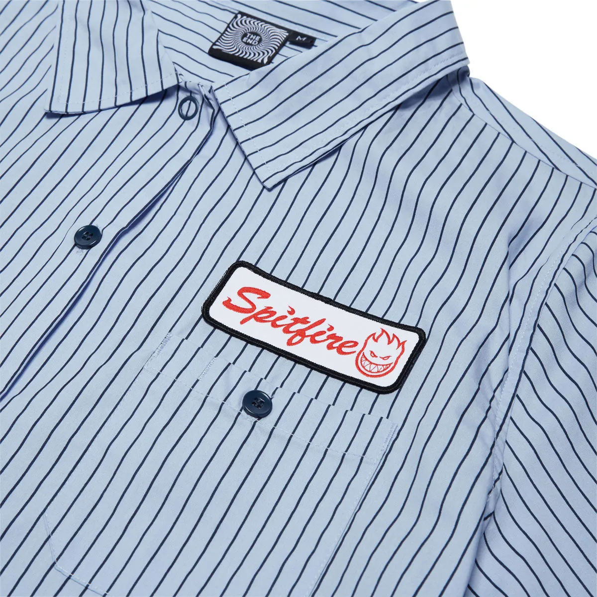 Spitfire Chrome Venom Shirt - Light Blue/Navy Stripe Relaxed Style Layered Sleeve Cuffs