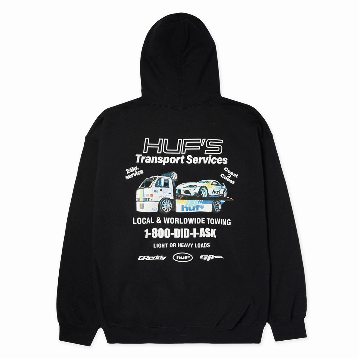 HUF x Greddy Tow Hoodie - Black Side Slit tropical style
