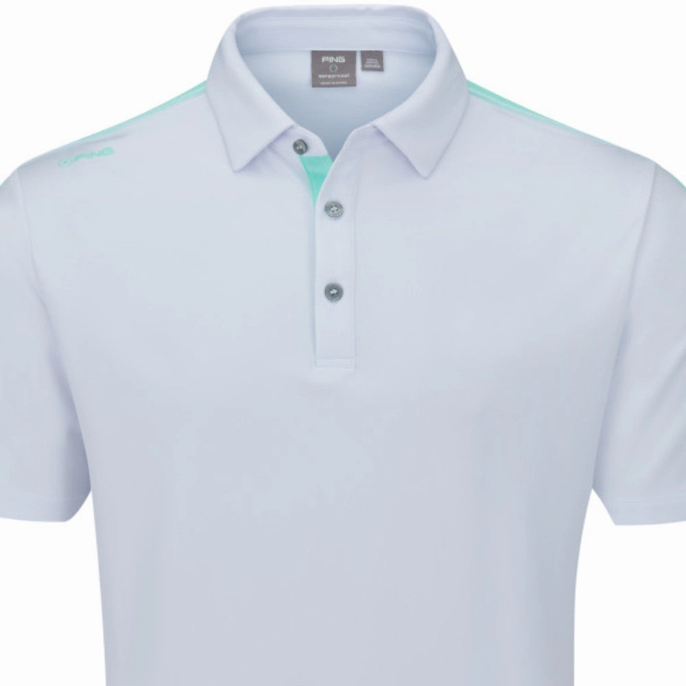 Ping Inver Polo Shirt - White/Aruba Blue Multi Biodegradable Options Temperature Regulating