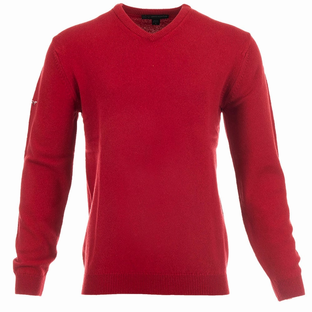 Timeless Fashion fluffy texture Greg Norman by ProQuip Lambswool Water Repellent V-Neck Golf Sweater - Red