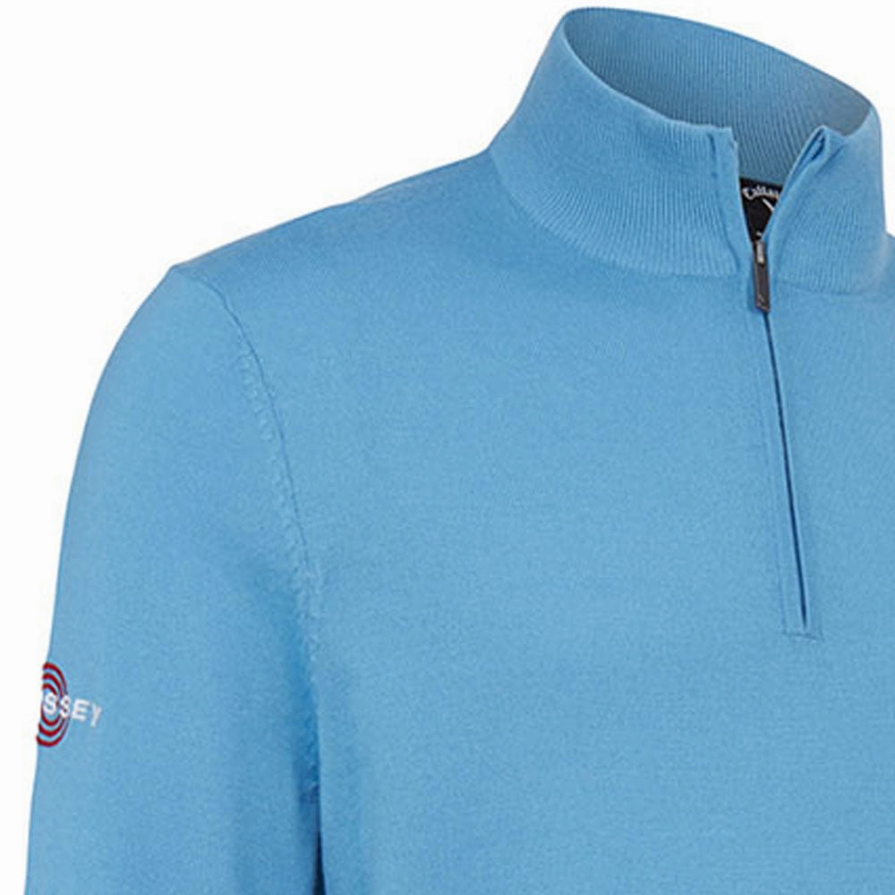 Callaway 1/4 Zipped Blended Merino Sweater - Malibu Blue goes with sneakers Bold Graphics