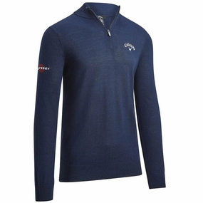 Layer Bold Cozy Hoodie Callaway 1/4 Zip Blended Merino Pullover - Navy Blue