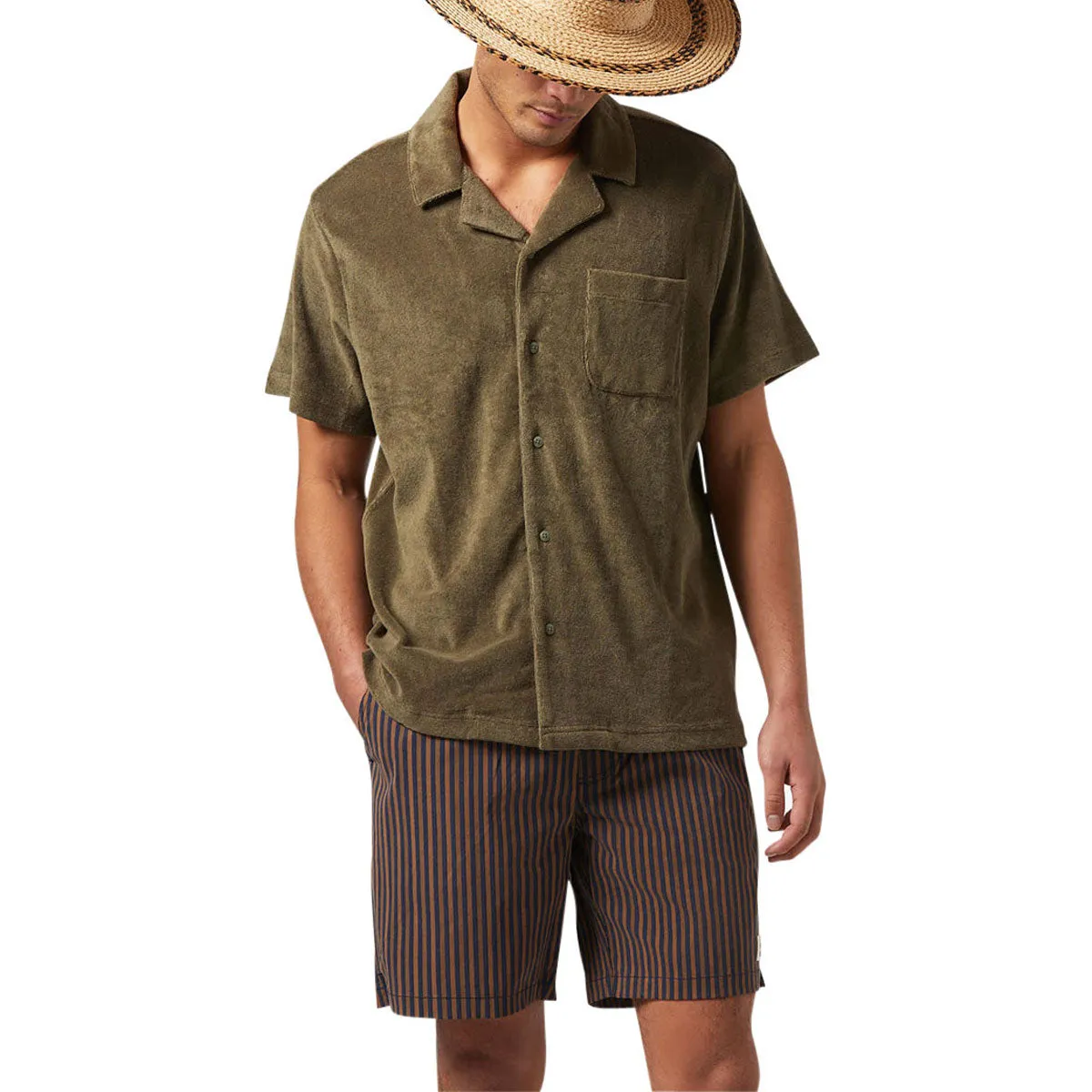 Urban Style Breathable Underarm Vents Brixton Bunker Terry Cloth Knit Shirt - Ivy Green