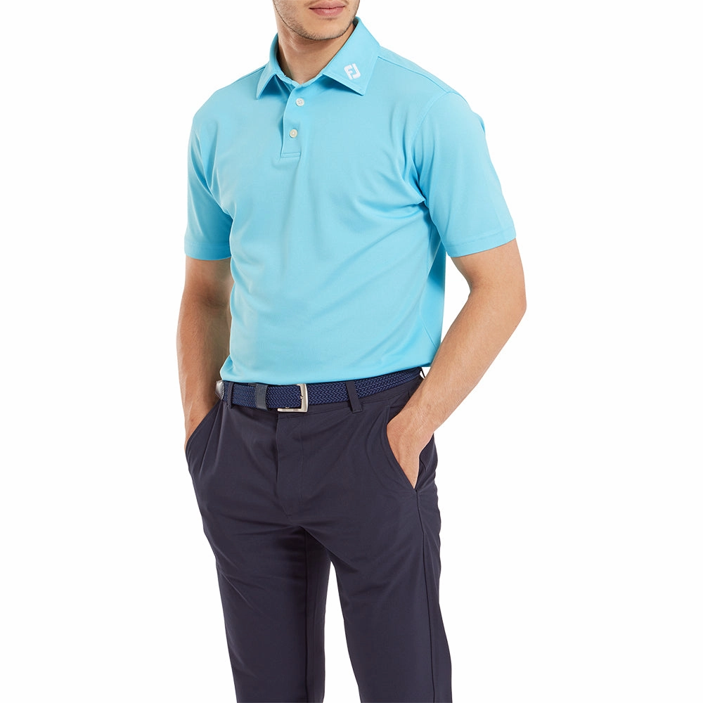 FootJoy Stretch Pique Solid Polo Shirt - Riviera Blue Weekend Essential Long Sleeve