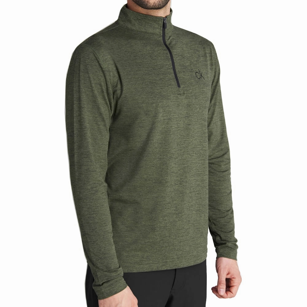 Calvin Klein Newport 1/2 Zip Pullover - Olive Green Marl Minimal Comfort
