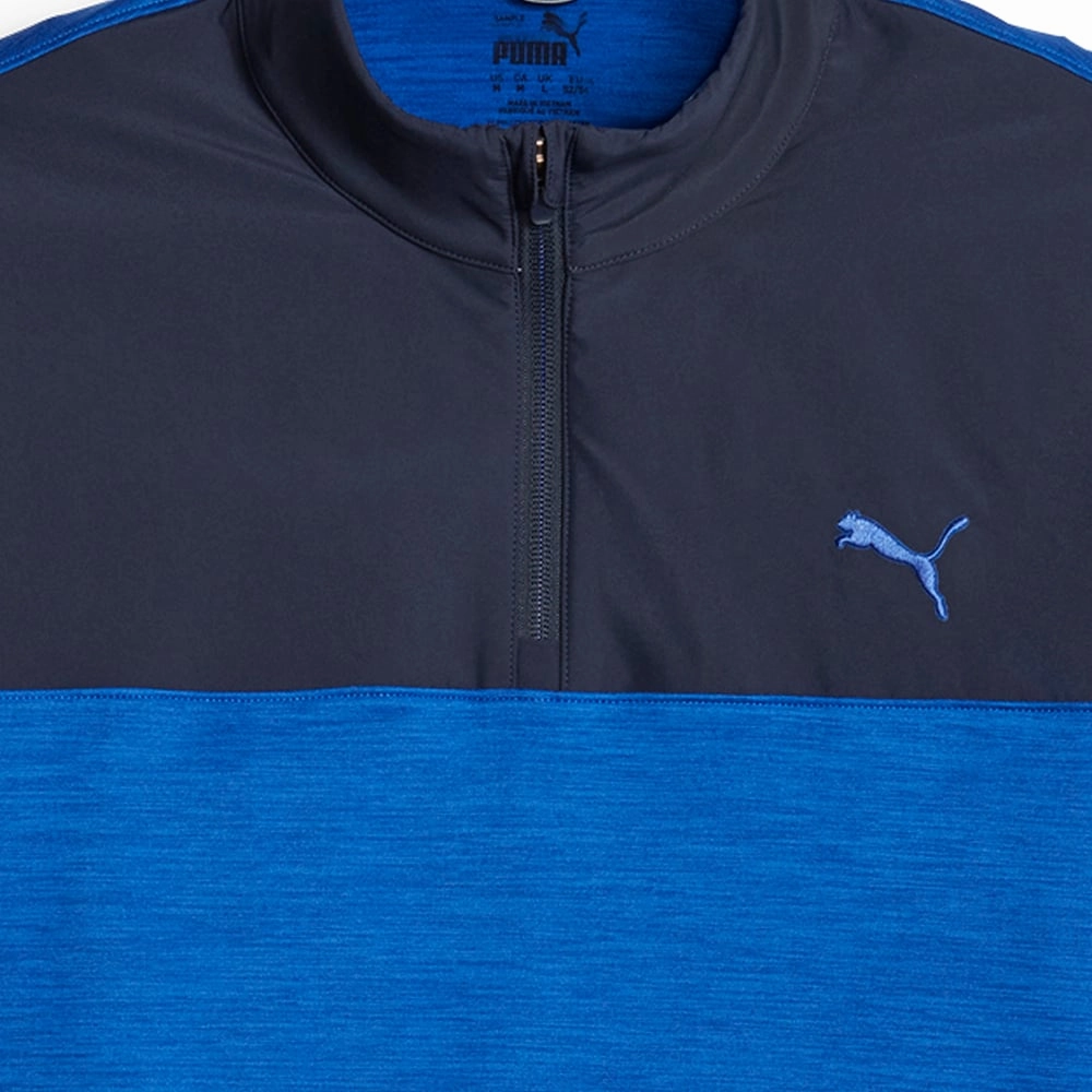 Puma Cloudspun Colour Block 1/4 Zip Pullover - Navy Blazer/Future Blue Heather Relaxed Essentials Men's