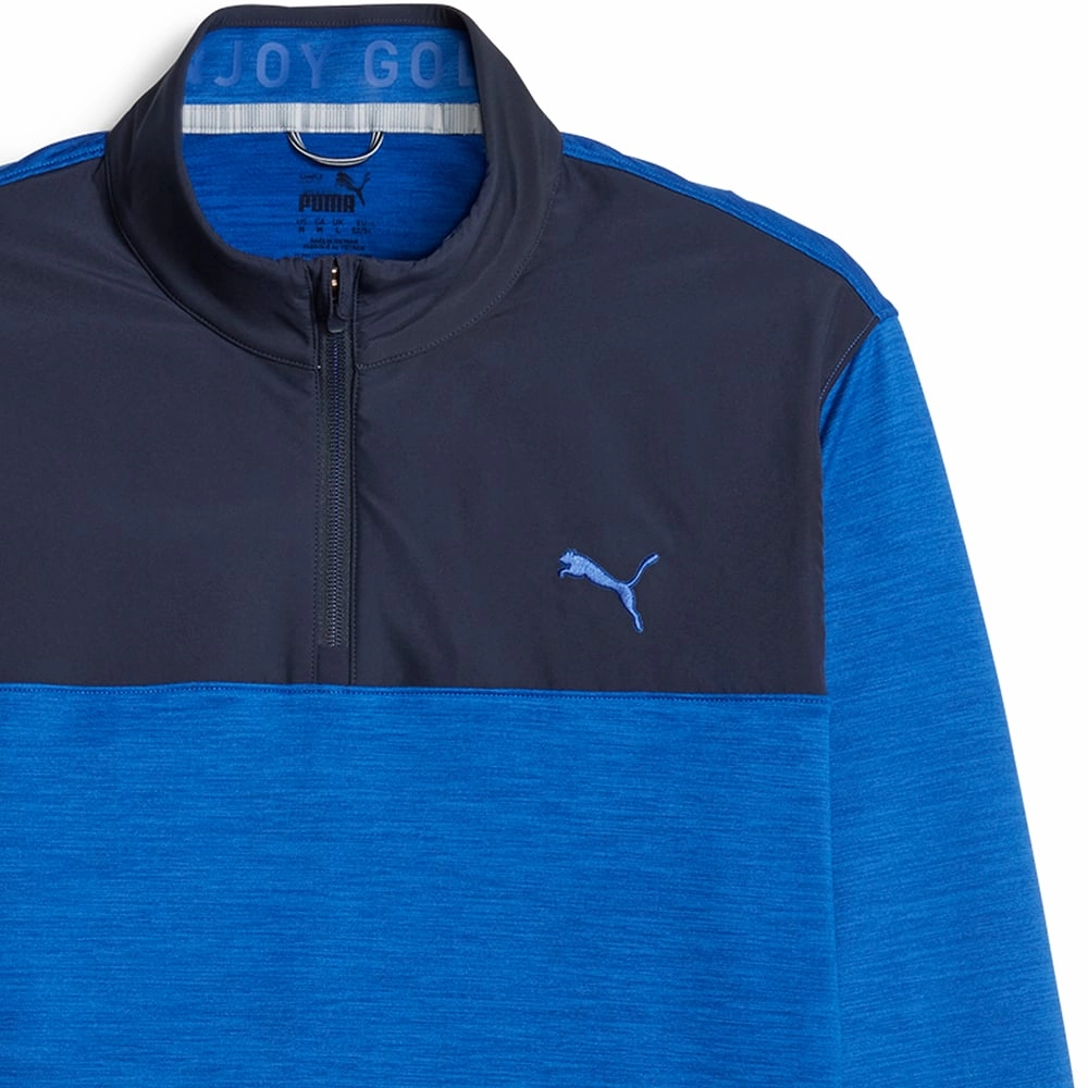 Relaxing Wear Warm Look Puma Cloudspun Colour Block 1/4 Zip Pullover - Navy Blazer/Future Blue Heather