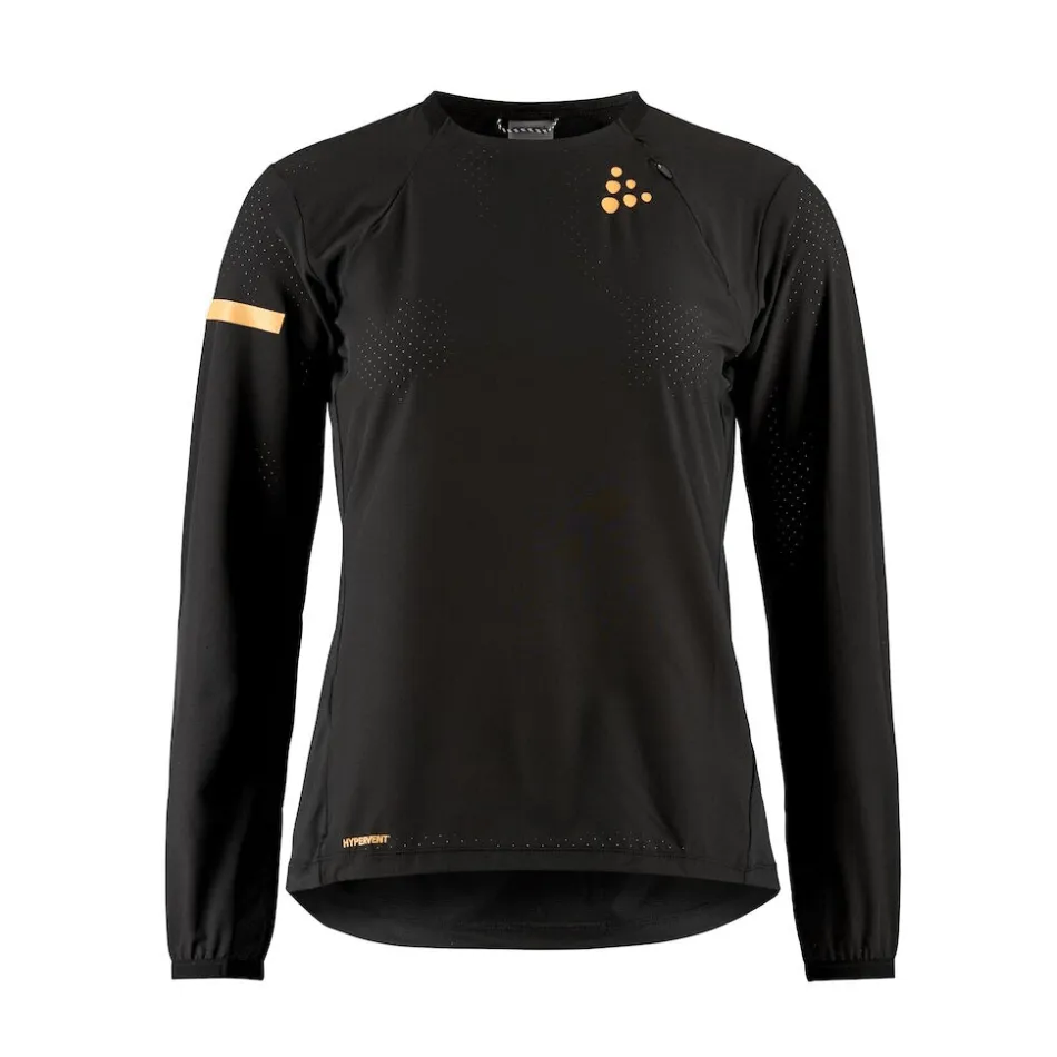 Craft Women's Pro Hypervent Long Sleeve Wind Top 2 in Black SS25 Three quarter cuff Eco Friendly