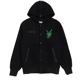 Magnetic Fastenings Subtle Color Tone Creature Drop Out Varsity Jacket - Black
