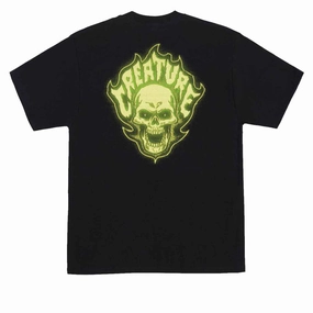 Soft Touch Texture Relax Style Trend Creature Bonehead Glitch T-Shirt - Black