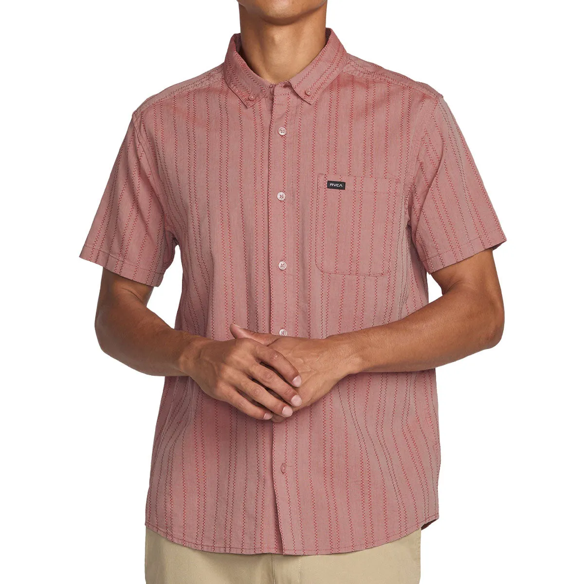 No Bulk Layering System Interview Ready RVCA Thatll Do Stripe Shirt - Pale Mauve