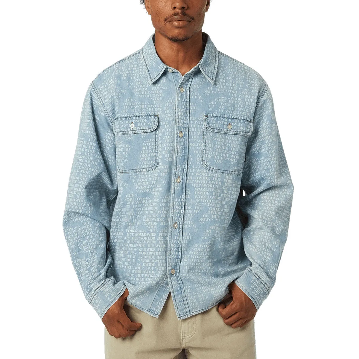 HUF Ceremony Long Sleeve Denim Shirt - Indigo Matte Finish Casual Elegance