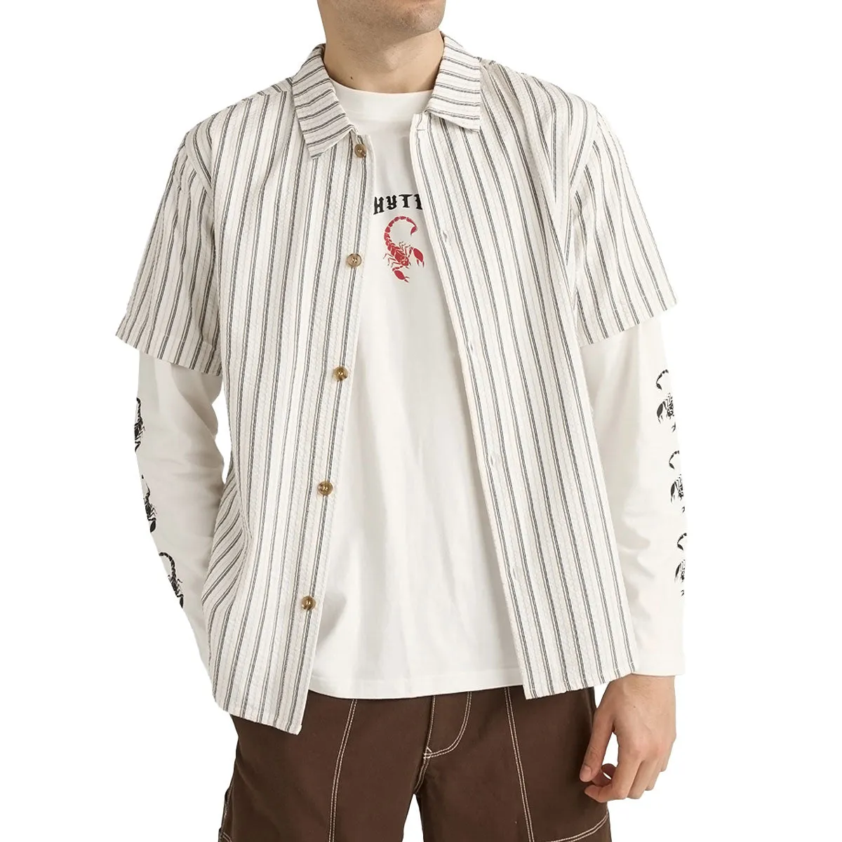 Rhythm Seersucker Stripe Shirt - White Relaxed Style
