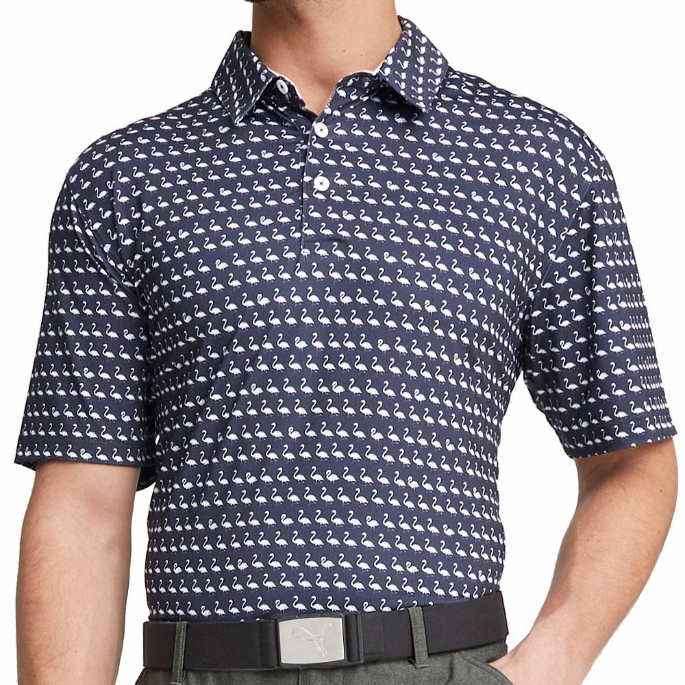 Puma MATTR Flamingo Polo Shirt - Navy Blazer/Bright White Sustainable Fibers Micro Perforated Fabric