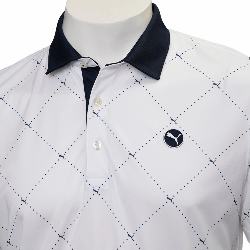 Puma Pure 2.0 Argyle Polo Shirt - White Glow/Deep Navy Casual Vibe Wear Fresh Trend