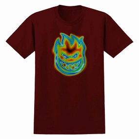 Soft touch finish Spitfire Radioactive Bighead T-Shirt - Burgundy