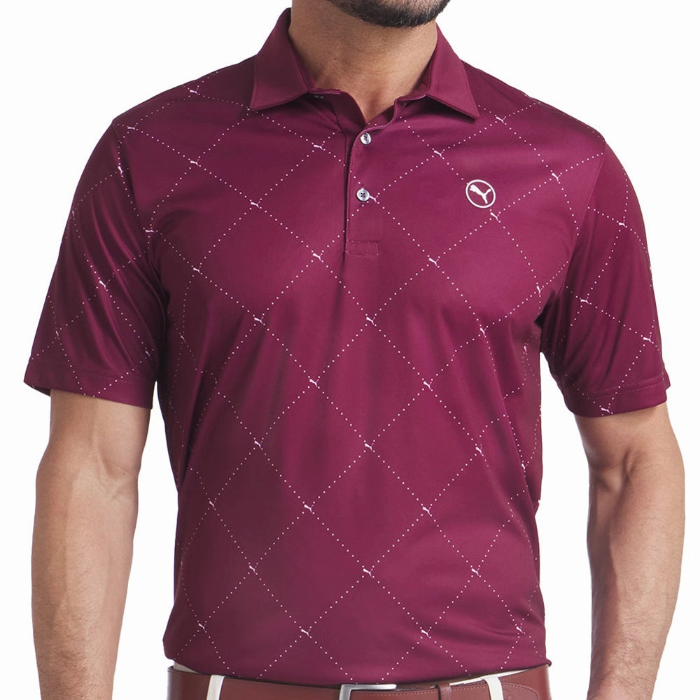 Odor Control Finish Practical Wear Puma Pure 2.0 Argyle Polo Shirt - Ruby Shimmer/White Glow