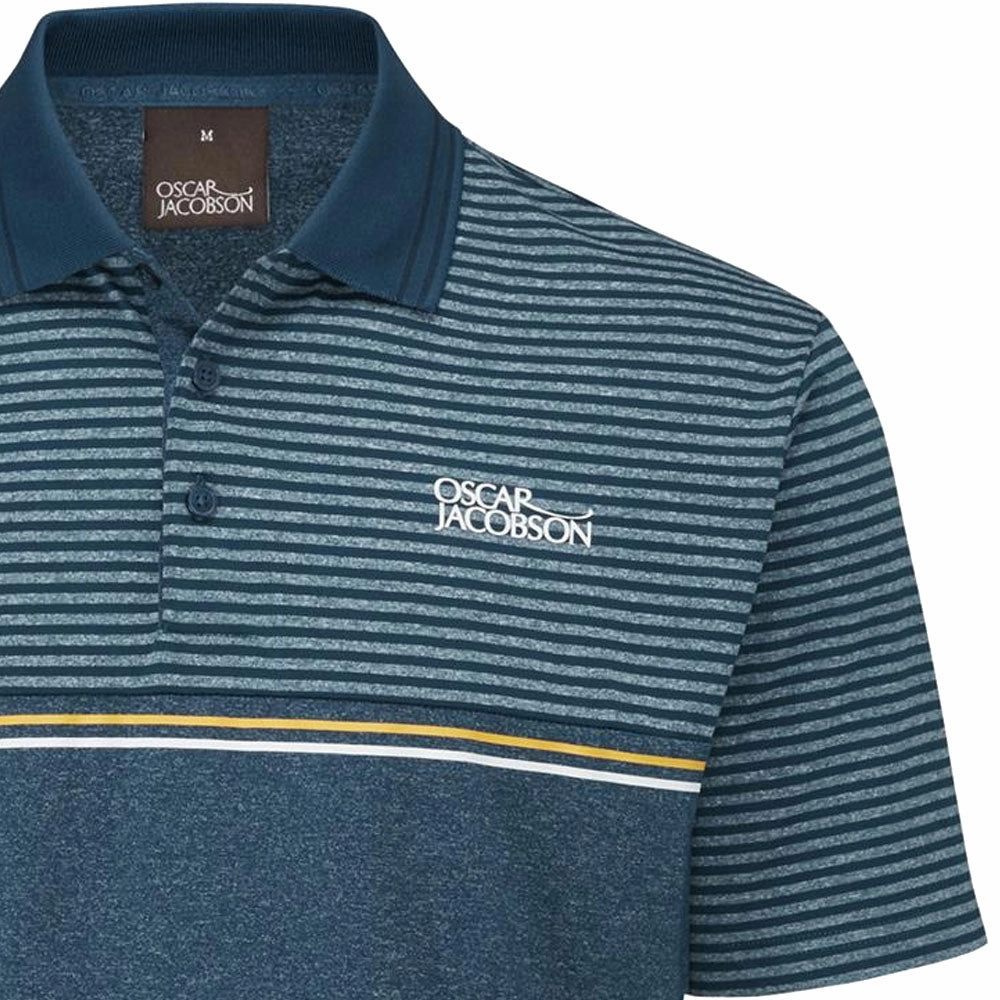 Oscar Jacobson Whitby Polo Shirt - Teal Marl Subtle Embroidery Glossy Look
