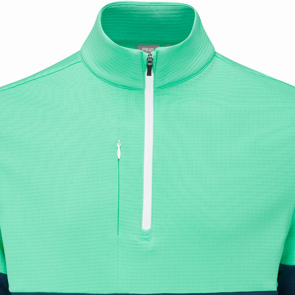 Drawstring Hood Ping Nexus 1/4 Zip SensorWarm Pullover - Oxford Blue/Aquarius