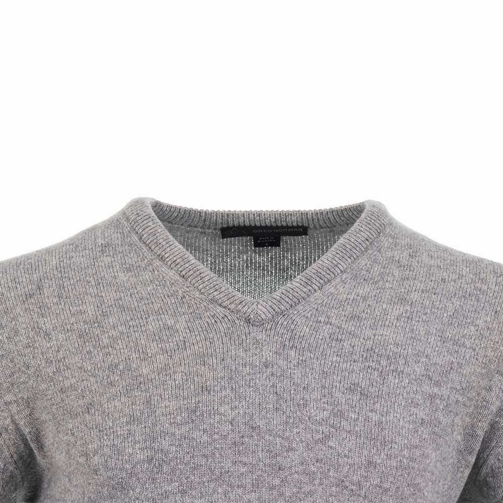 Relaxed Look Greg Norman by ProQuip Lambswool Water Repellent V-Neck Golf Sweater - Grey