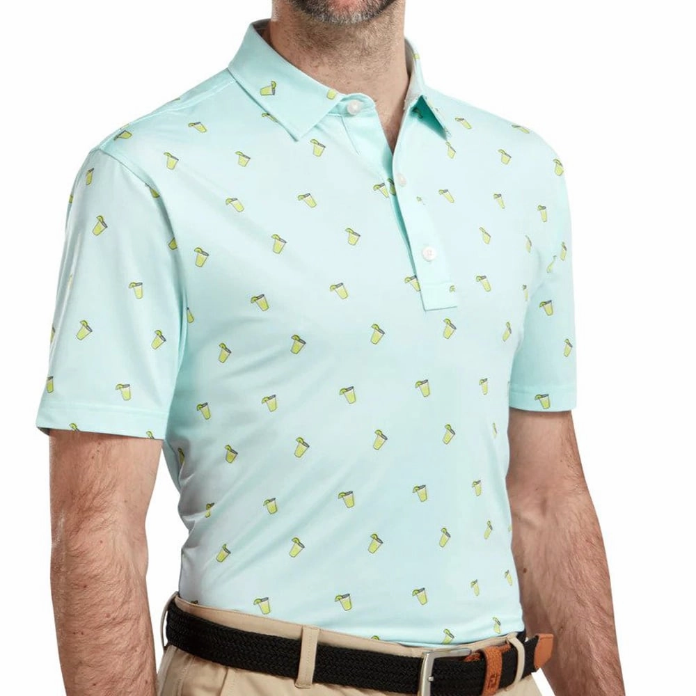 Stylish and Relaxed FootJoy Lisle Cocktail Print Polo Shirt - Ice Blue