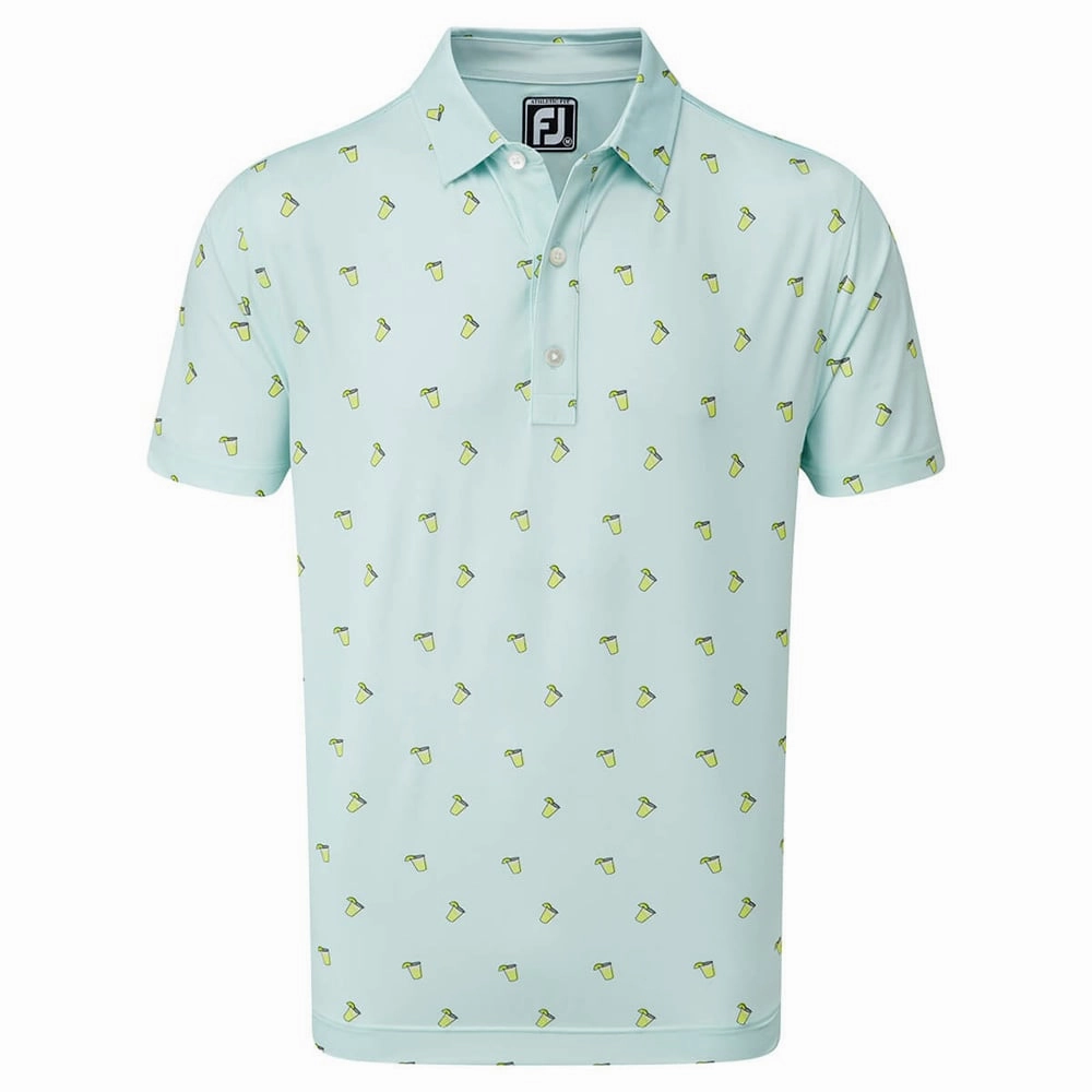 FootJoy Lisle Cocktail Print Polo Shirt - Ice Blue SustainableManufacturing Summer Essential