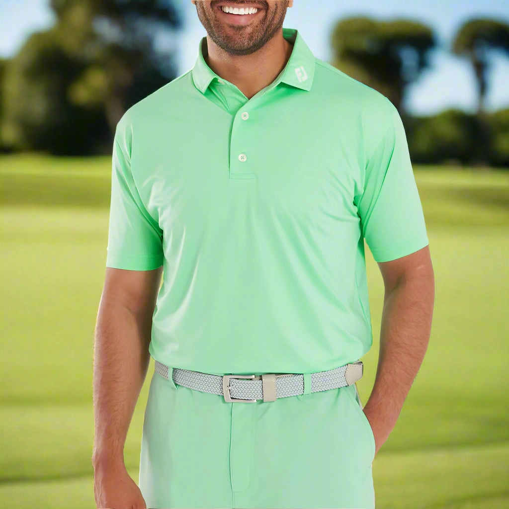 FootJoy Abacus Print Lisle Polo Shirt - Seafoam Chilly Day Essentials