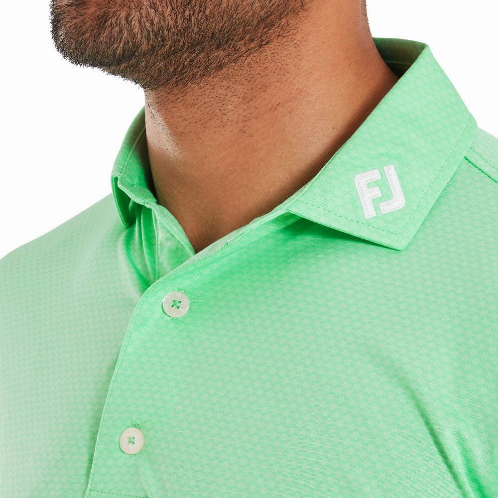 Boat Neck Fun Style FootJoy Abacus Print Lisle Polo Shirt - Seafoam