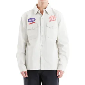 Deus Ex Machina Tin Lizzie Long Sleeve Shirt - Dirty White Laser Cut Edge Detail First Date