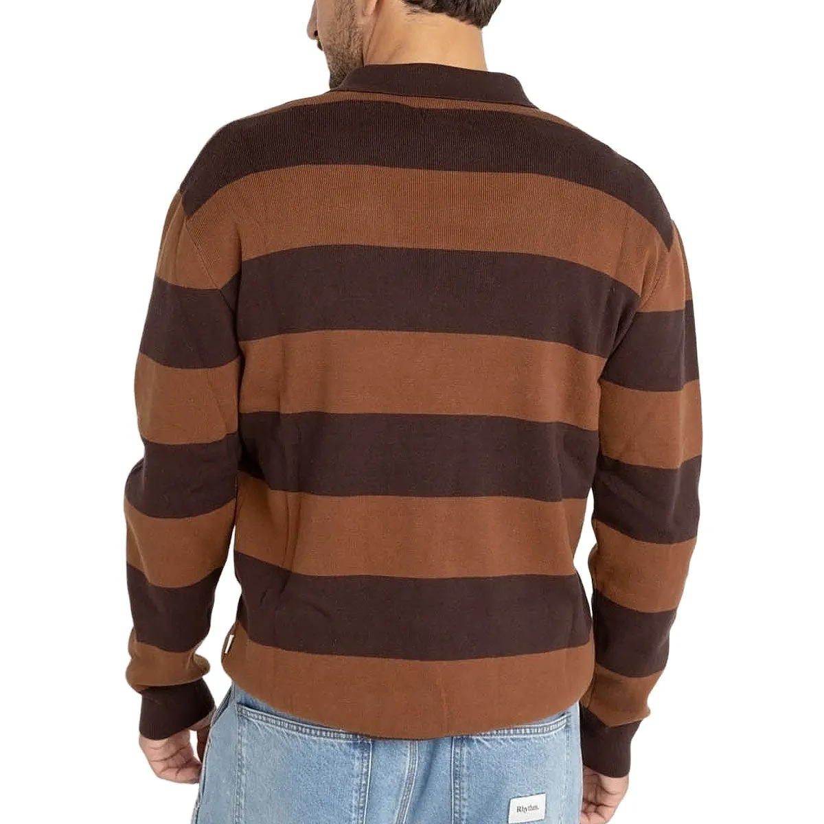 Rhythm Ventura Stripe Knit Long Sleeve Polo Shirt - Caf?? Chic Ensemble