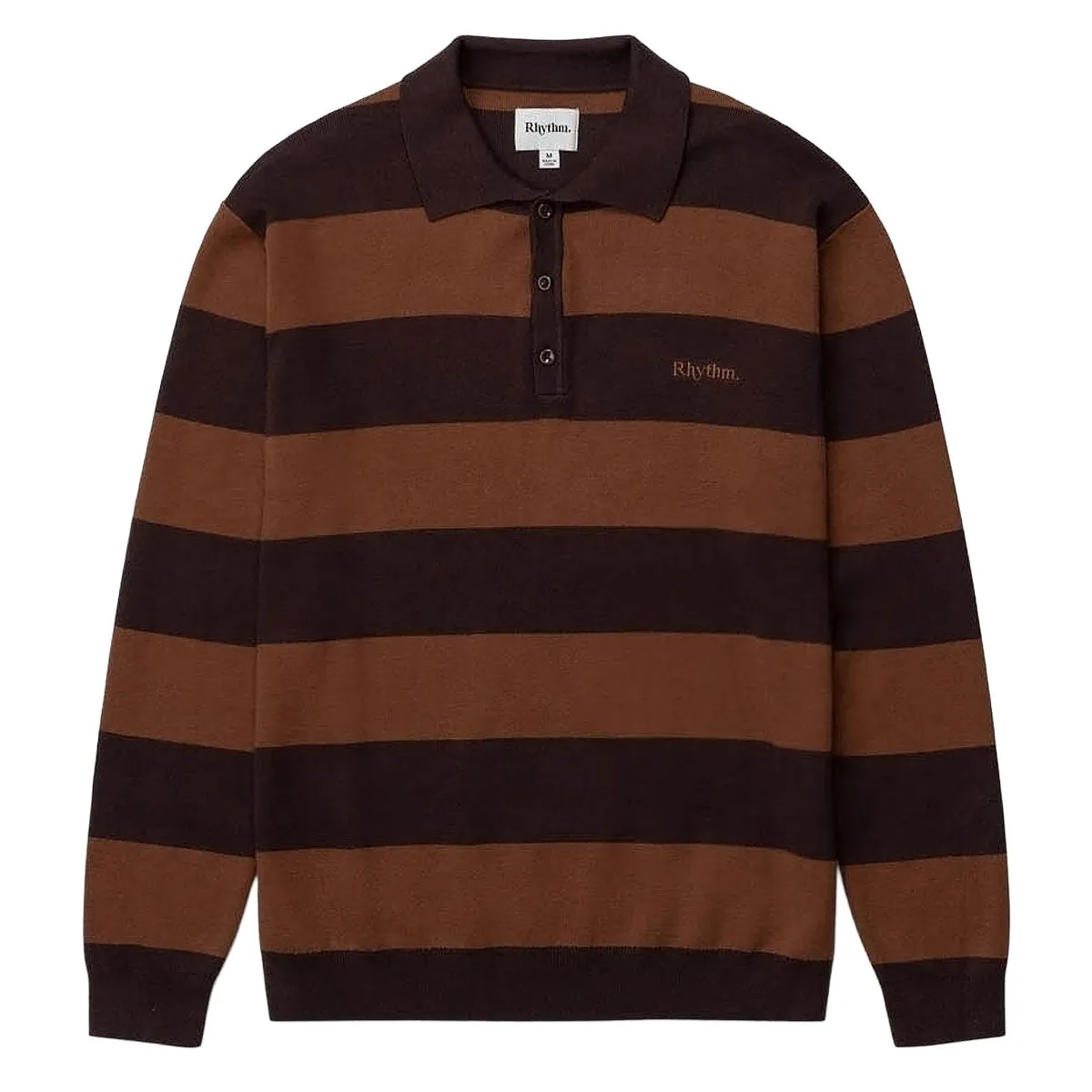 Rhythm Ventura Stripe Knit Long Sleeve Polo Shirt - Caf?? Timeless elegance