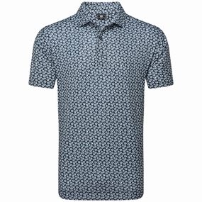 FootJoy Floral Sketch Print Lisle Polo Shirt - White/Navy Unique Design