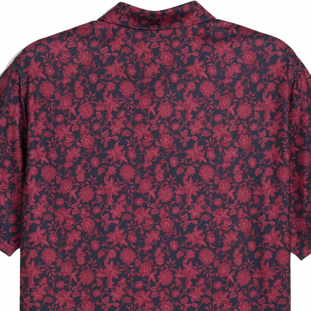 Wrinkle Resistant Material Puma Cloudspun Carmela Floral Polo Shirt - Deep Navy/Ruby Shimmer