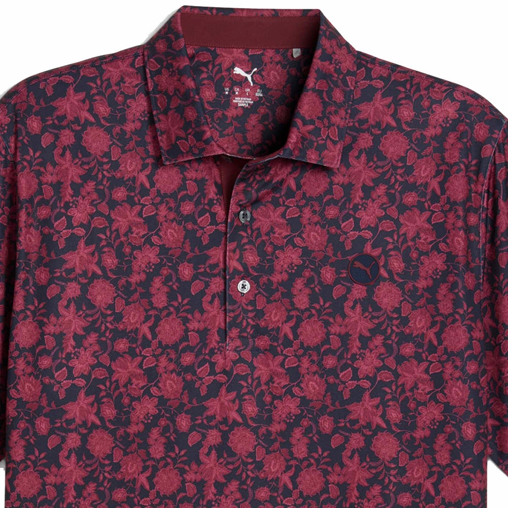 Basic Top OdorResistant Fabric Puma Cloudspun Carmela Floral Polo Shirt - Deep Navy/Ruby Shimmer