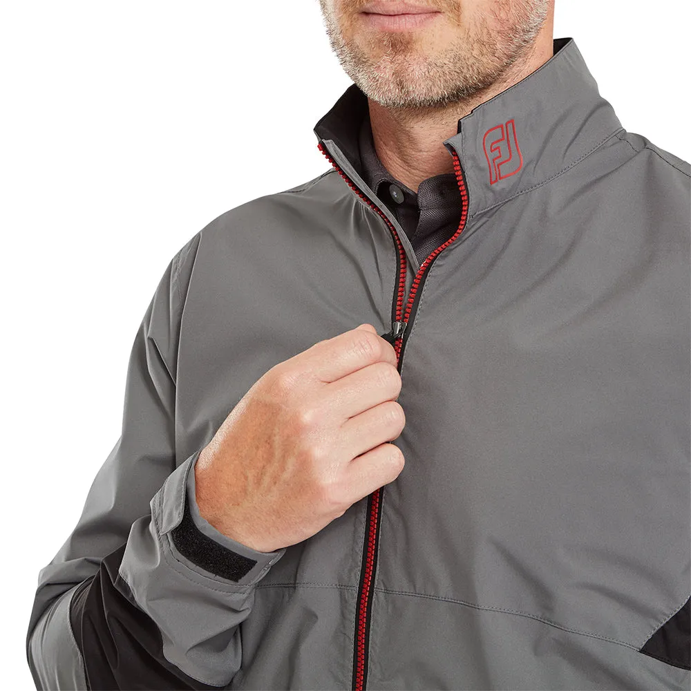 Vegan Fabric Adjustable Waistband FootJoy HydroLite X Waterproof Jacket - Charcoal/Black & Red