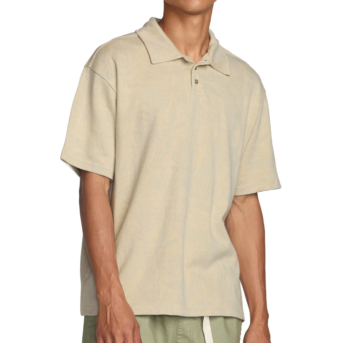 Subtle Print RVCA Leaf Lines Polo Shirt - Ceramic