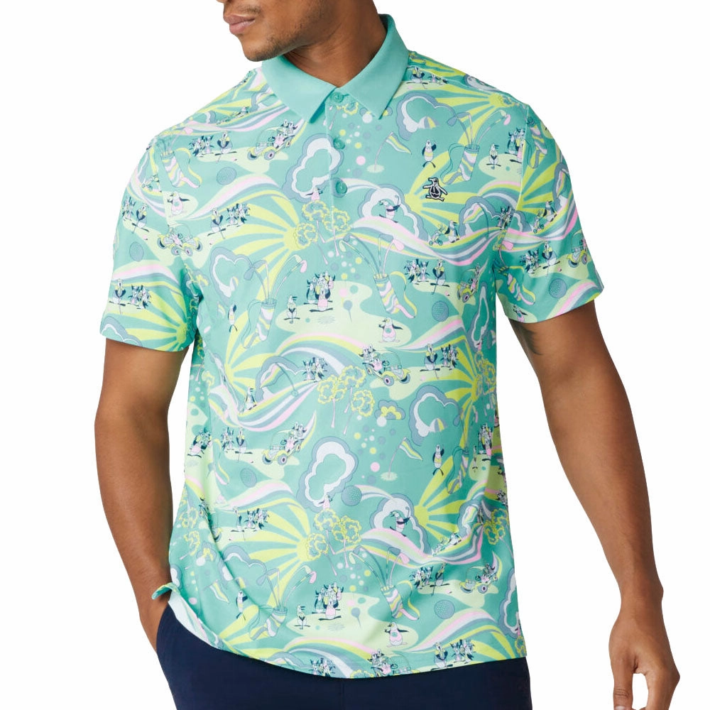 Original Penguin 60's Heritage Print Polo Shirt - Tanager Turquoise Light Casual Wear
