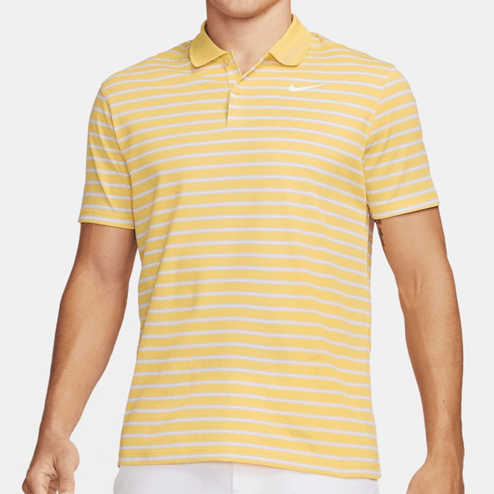 Nike Dri-FIT Victory Striped Polo Shirt - Topaz Gold/White Yoga class Comfy Fit Layer