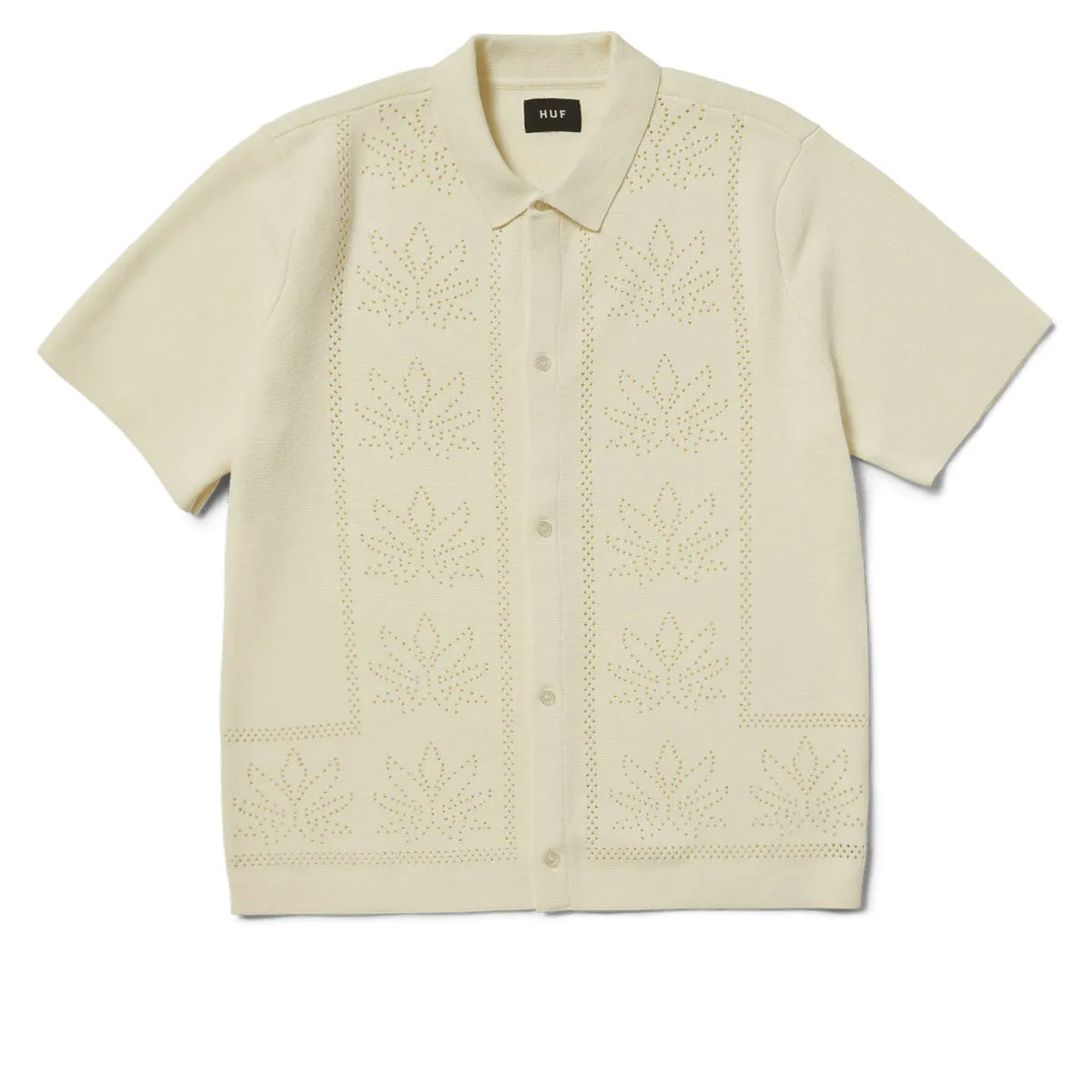 HUF Plantlife Perforated Knit Shirt - Natural Lightweight Construction Reinforced Collar