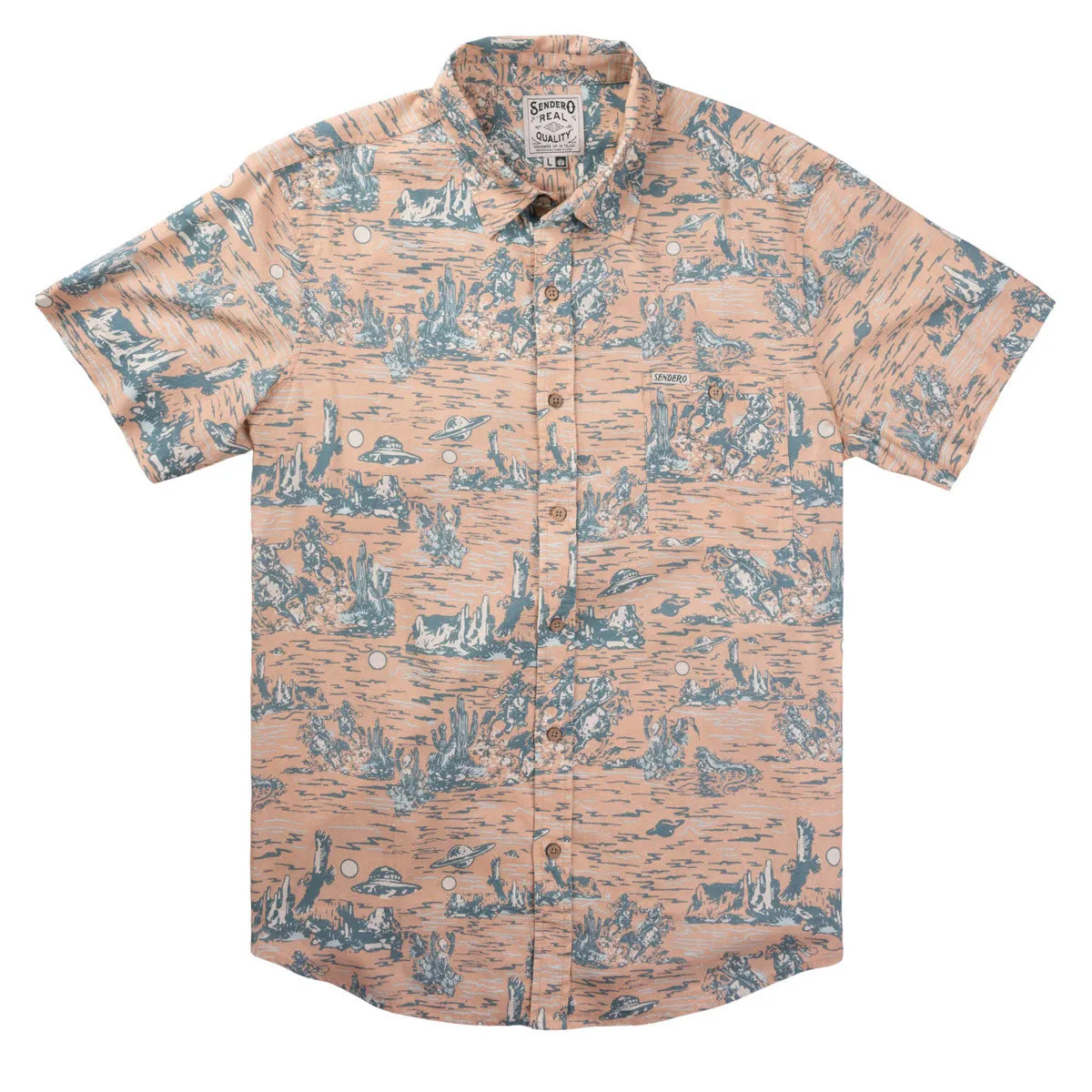Sendero City Slicker Shirt - Coral Desert Abduction Geometric Design