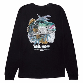 Comfortable Stretch Reel Happy Smokey Vibes Long Sleeve T-Shirt - Black