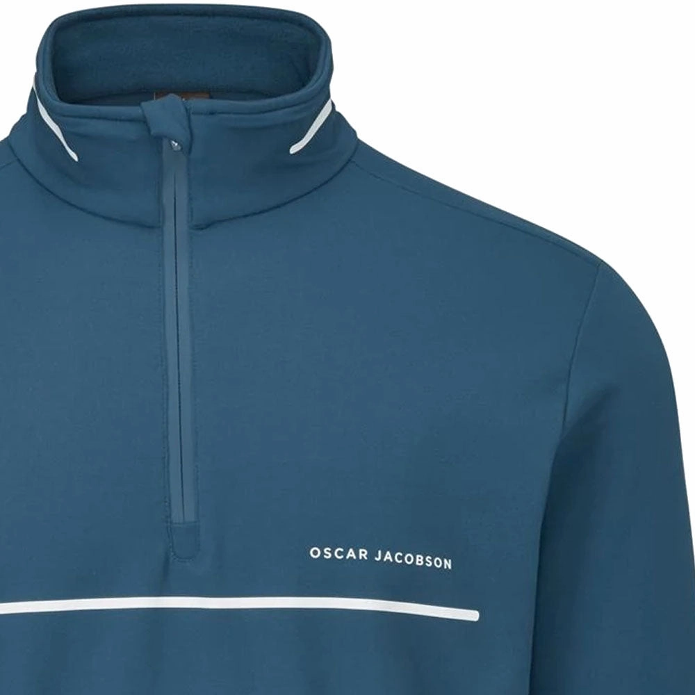 Fashion Piece Drawcord Hood Oscar Jacobson Darwin 1/4 Zip Pullover - Teal/White