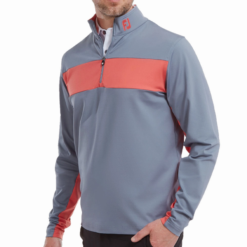 Limited Edition Relaxed Outfit FootJoy Chest Stripe Chill Out 1/4 Zip Pullover - Graphite/Coral