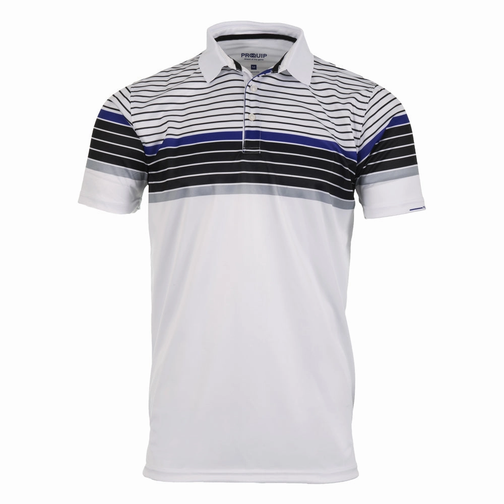 ProQuip Technical Chest Stripe Golf Polo Shirt - White/Black Sporty Comfort Wear