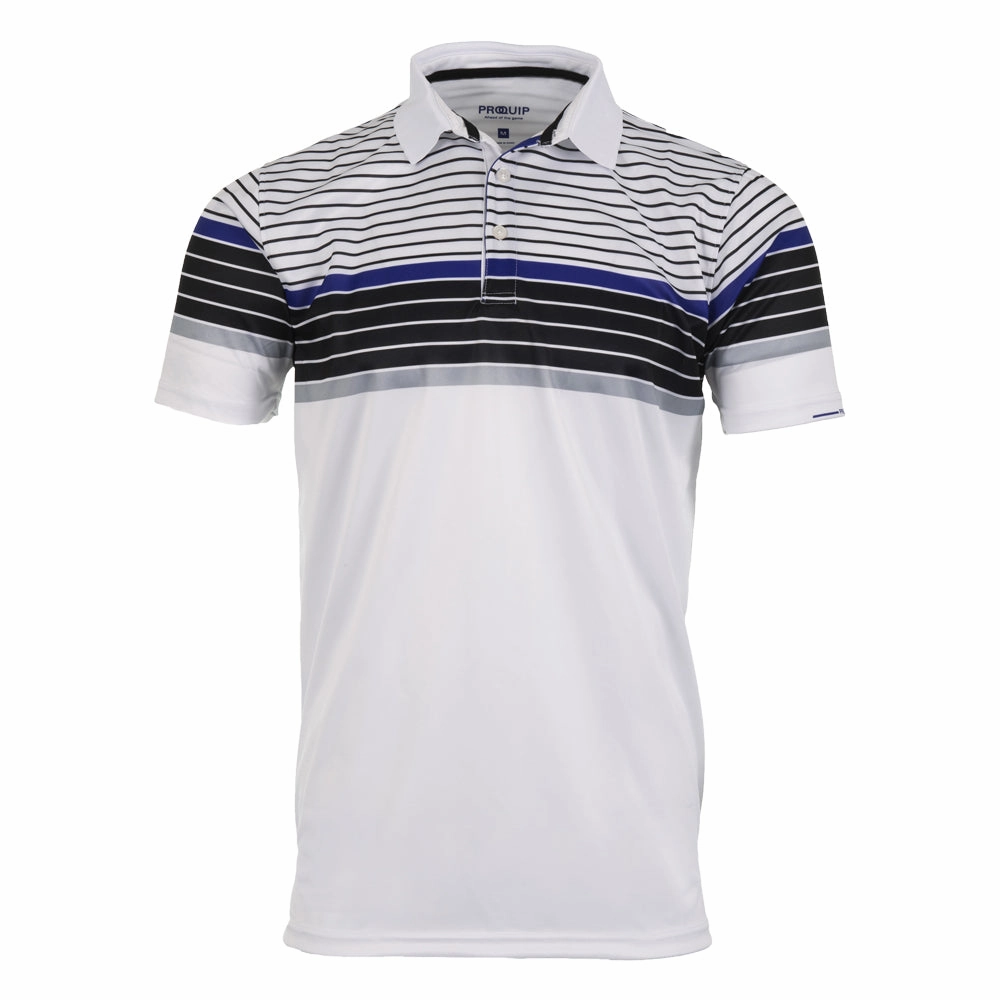 OdorResistant ProQuip Technical Chest Stripe Golf Polo Shirt - White/Black