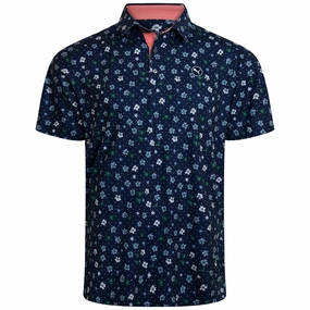 Puma Cloudspun Floral Polo Shirt - Deep Navy/Vine Layered Neckline