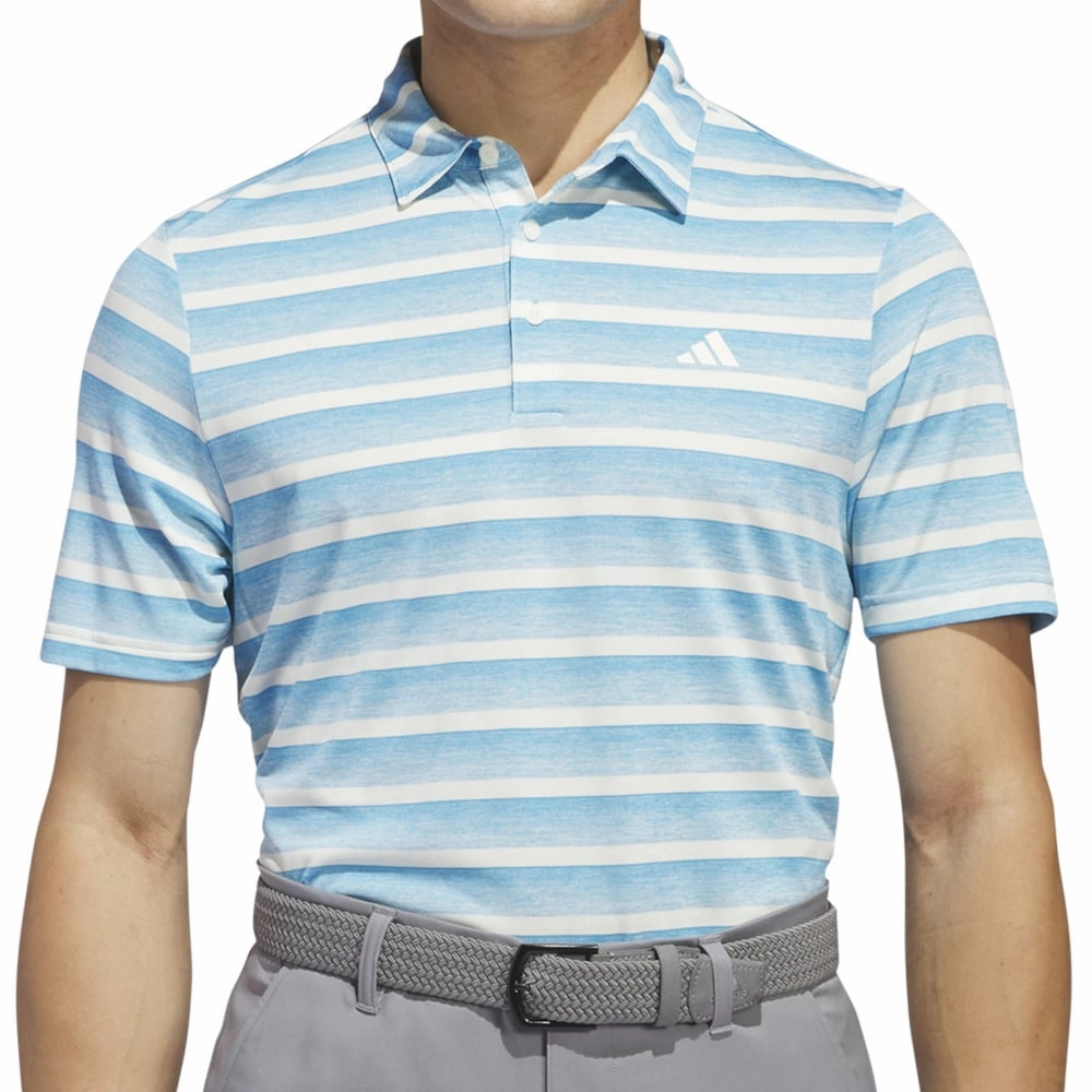 adidas 2 Colour Stripe Polo Shirt - Semi Blue Burst/Ivory Microfiber texture