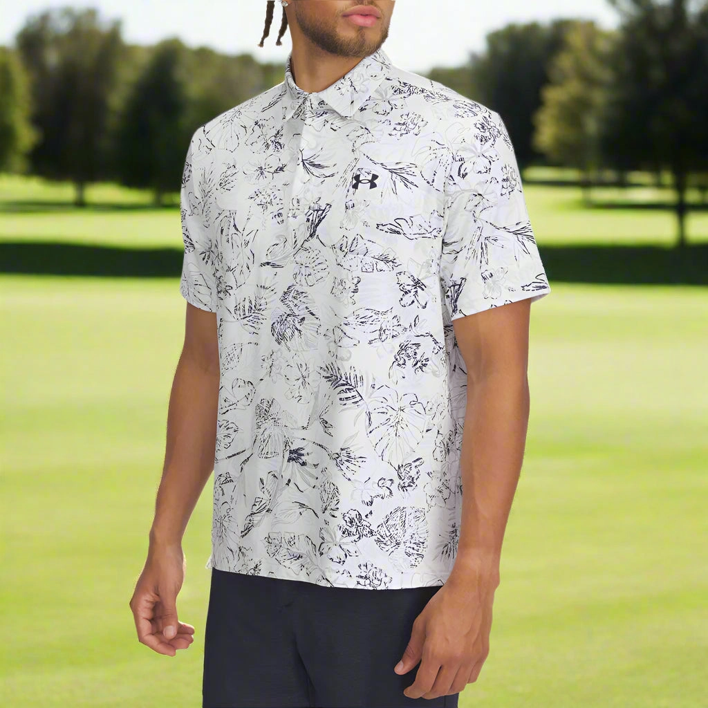 Under Armour Playoff 3.0 Printed Polo Shirt - White/Midnight Navy/Midnight Navy Slim fit clothing Double Stitched Seams