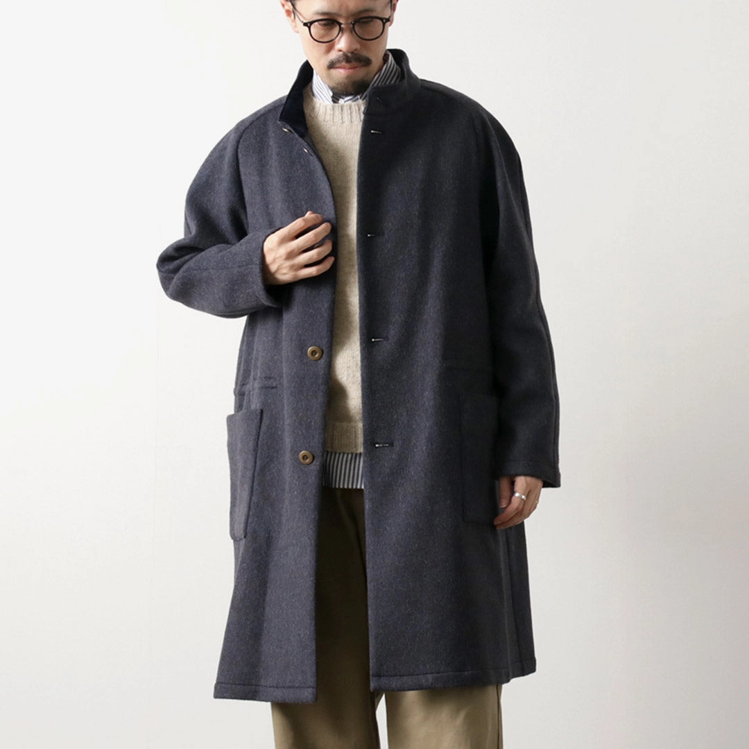 RE MADE IN TOKYO JAPAN / Wool Melton Stand-up Collar Coat Stretch Enhanced Mobility Zones